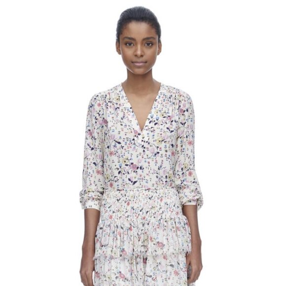 Rebecca Taylor Cream White Long Sleeve V-Neck Garden Tapestry Floral Top 6 - Picture 1 of 7